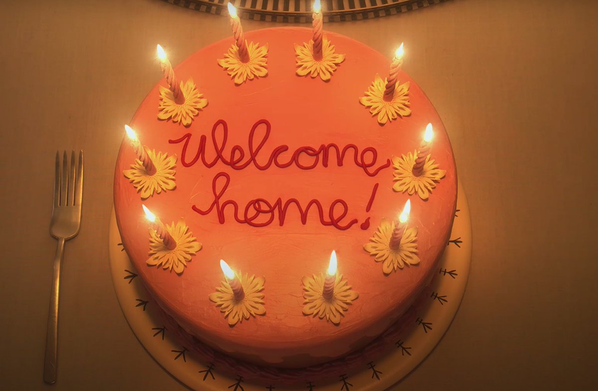 (17) A double loop in the letter o indicates someone is lying. When ‘Welcome Home’ appears on the cake, it indicates that she in indeed welcome, but that she is not home.