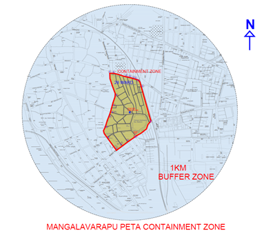 RMCoffice's tweet photo. RMC declared Buffer zone in Mangalavarapupeta.Wards 6P,7P,13,14,15P,21,22P,23P,24 TO 31,32P &amp; 33P were covered under this.Once in a day, medical check-up shall be conducted to all households here.Major traffic is being diverted from this area &amp; public movement will be minimized. https://t.co/NgH45BS4jD