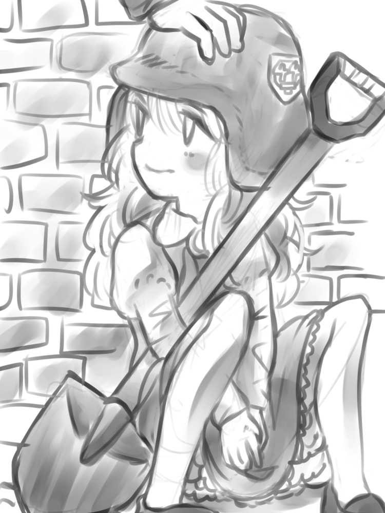 スコップと女の子の落書き 