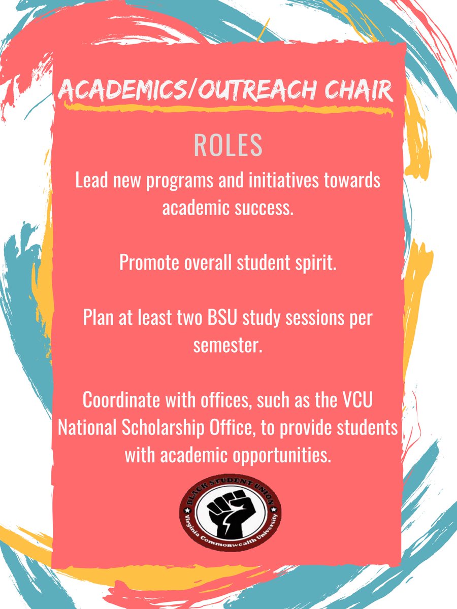 Hi VCU students, if you or someone you know are interested in becoming apart of the executive board for Black Student Union for the 2020-2021 school year. We are now accepting applicants for Membership Chair, Event Planner, and Academics/Outreach Chair. (Link in BIO) #VCU 🐏✨💛