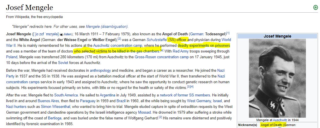 We should remember that not only were the Rockefellers providing the gas, but the eugenics ideology to justify it's use as wellRockefeller money saturated the German medical and academic fields, resulting in "the angel of death" who experimented on concentration camp prisoners