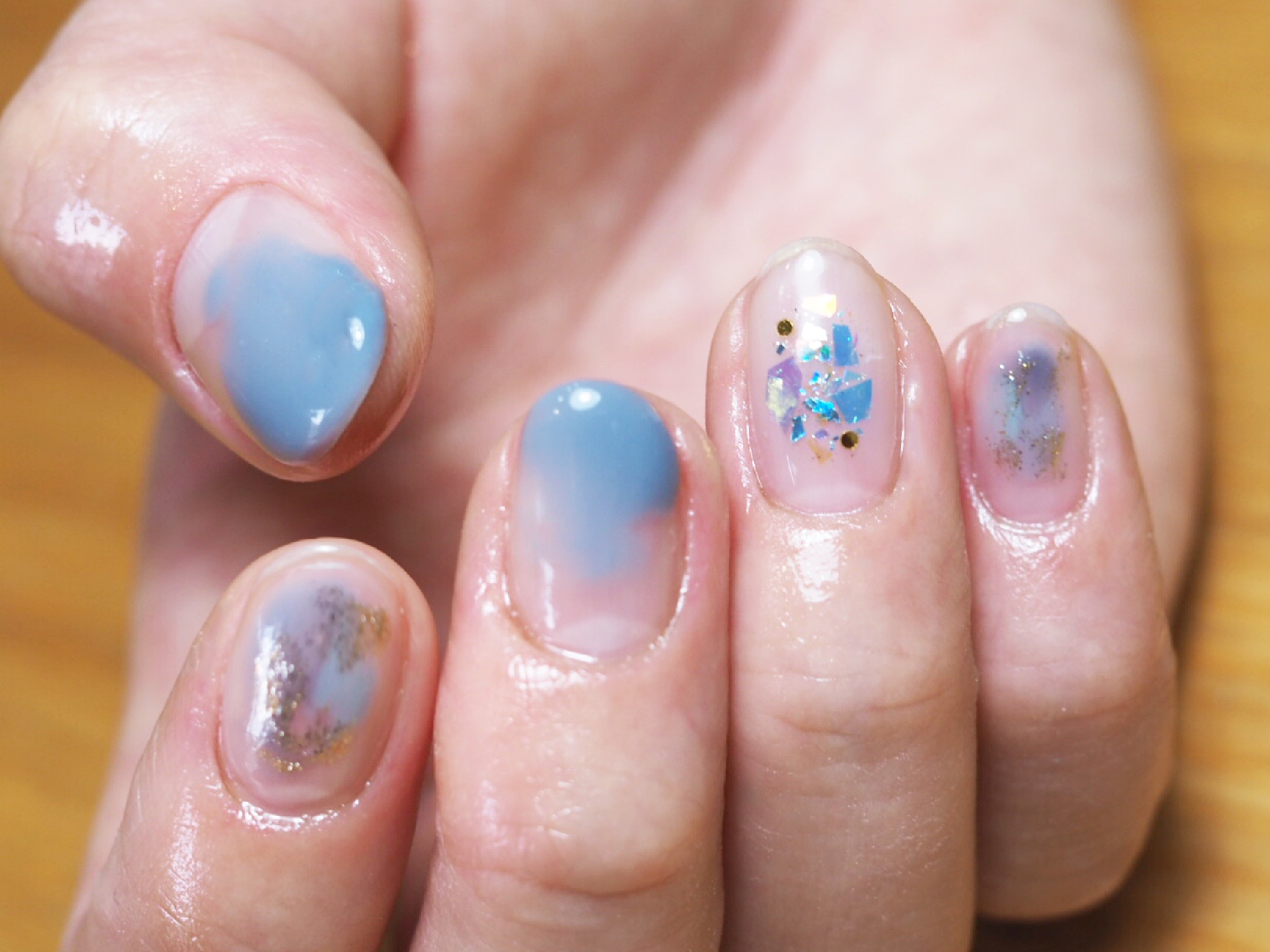 Nail Yumihari もうすぐ明るい空 7000 デザインネイル ネイルデザイン ショートネイル ニュアンス ネイル クリアネイル デザインネイル お花ネイル シンプルネイル 春ネイル 春ネイル 大人ネイル 中目黒 中目黒ネイルサロン 上品ネイル