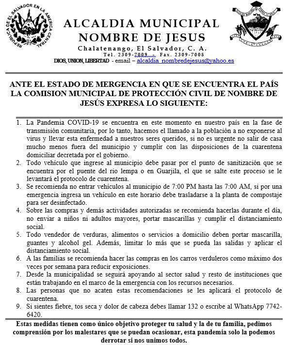 NoticieroHechos's tweet photo. La Alcaldía de Nombre de Jesús implementa también acciones de prevención https://t.co/jIHC0wQujb