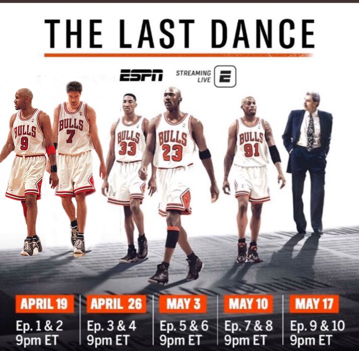 The Real <a href="/chicagobulls/">Chicago Bulls</a> ESPN #TheLastDance Promo Schedule Minus #SteveKerr! #MichaelJordan #ScottiePippen #DennisRodman #RonHarper #ToniKukoc