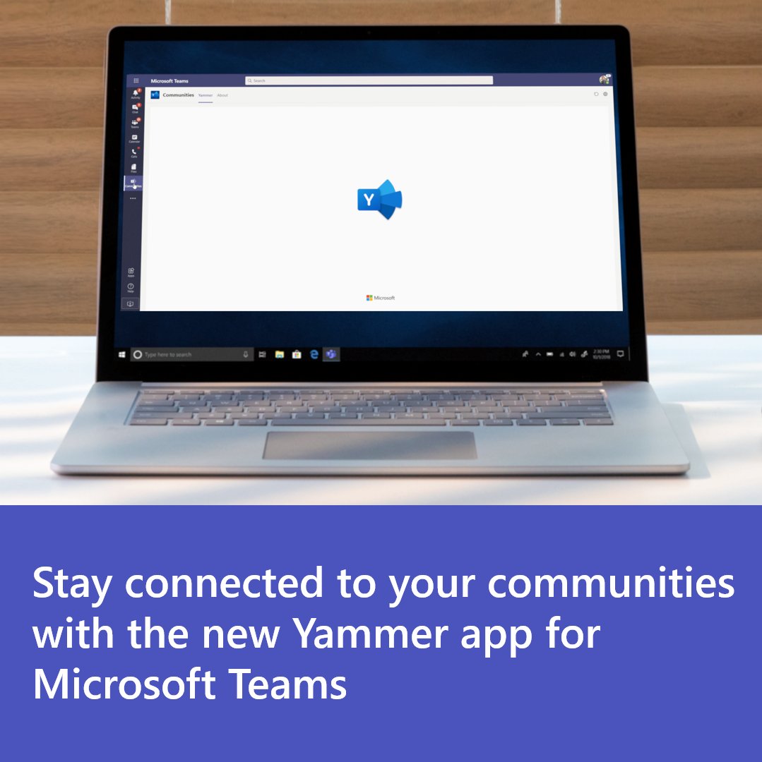 MicrosoftTeams's tweet photo. Engage in communities, discover conversations and watch live events in the new @Yammer app for #MicrosoftTeams — now available! https://t.co/i0bM6RP2j2