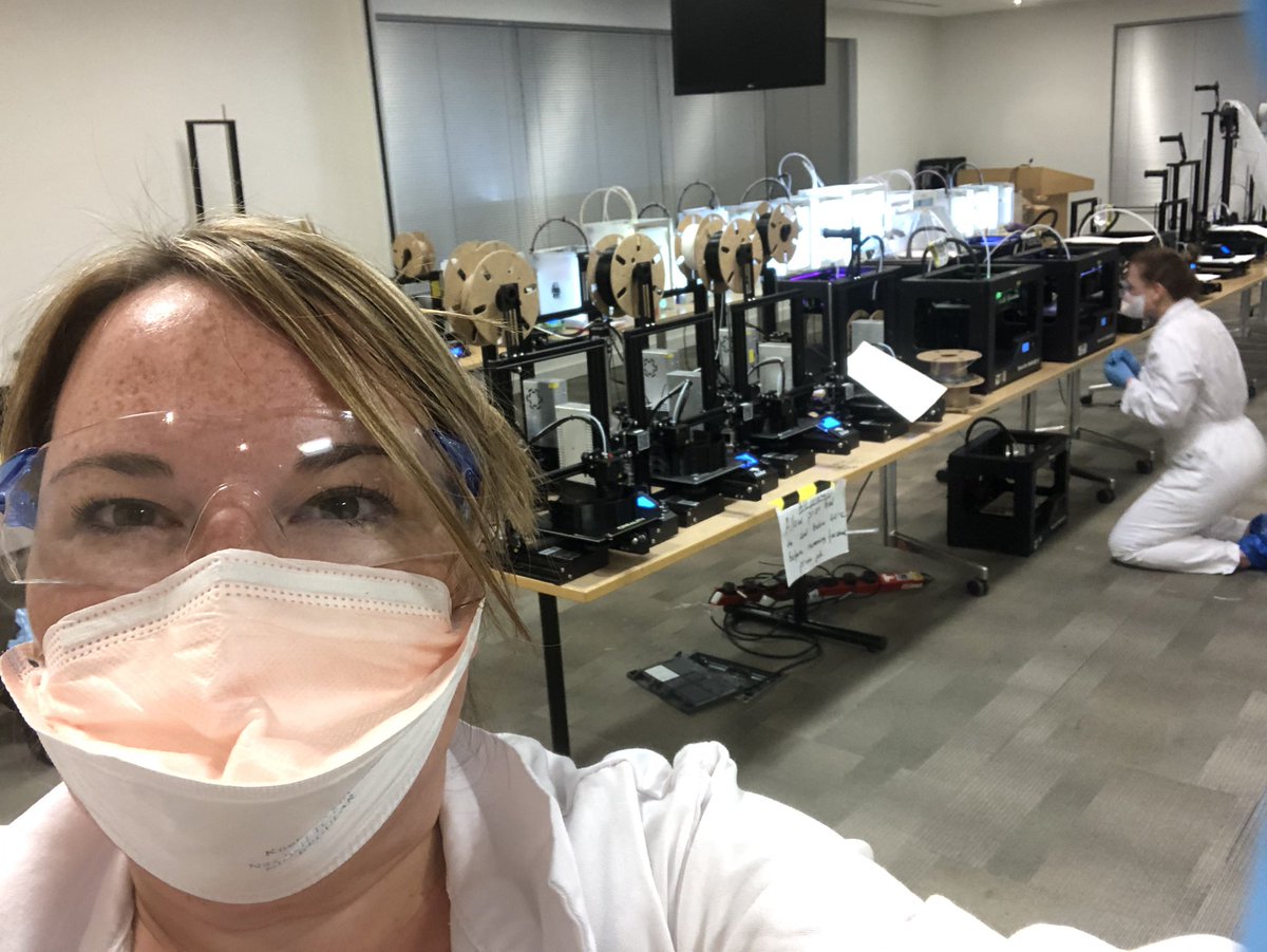 LouLoucbush's tweet photo. Nighy shift, helping to make face shields for the NHS #TogetherAtHome #NHSheroes #wearecisco #StayatHome https://t.co/73vlFDGe4W