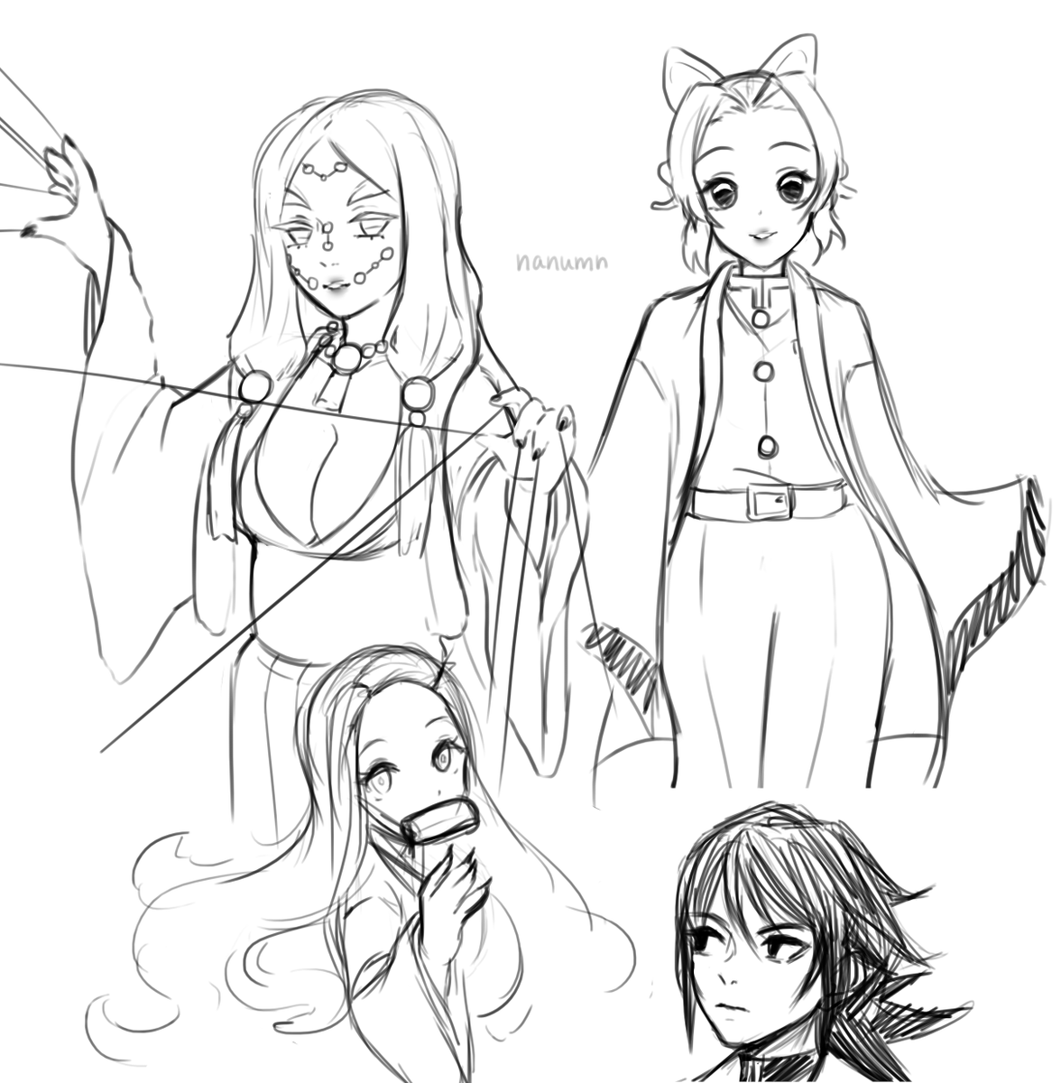 i binge watched like, 15 episodes of demon slayer the other day, so here are a few demon slayer sketches too ? 