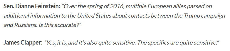 6) Former Director of National Intelligence James Clapper personally confirmed foreign intelligence involvement during congressional testimony in May 2017: