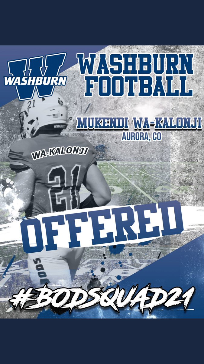 After a great talk with Coach Watkins, I am blessed to say that I've received an offer from Washburn University. Huge thanks to <a href="/Zach_Watkins/">Zach Watkins</a> <a href="/IchabodFTBL/">Washburn Football</a> and the rest of the coaching staff.⚪🔵