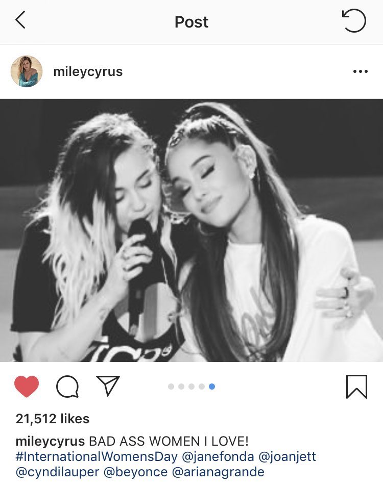 miley and ariana showing each other love on international women’s day 
