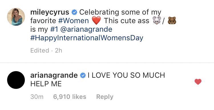 miley and ariana showing each other love on international women’s day 