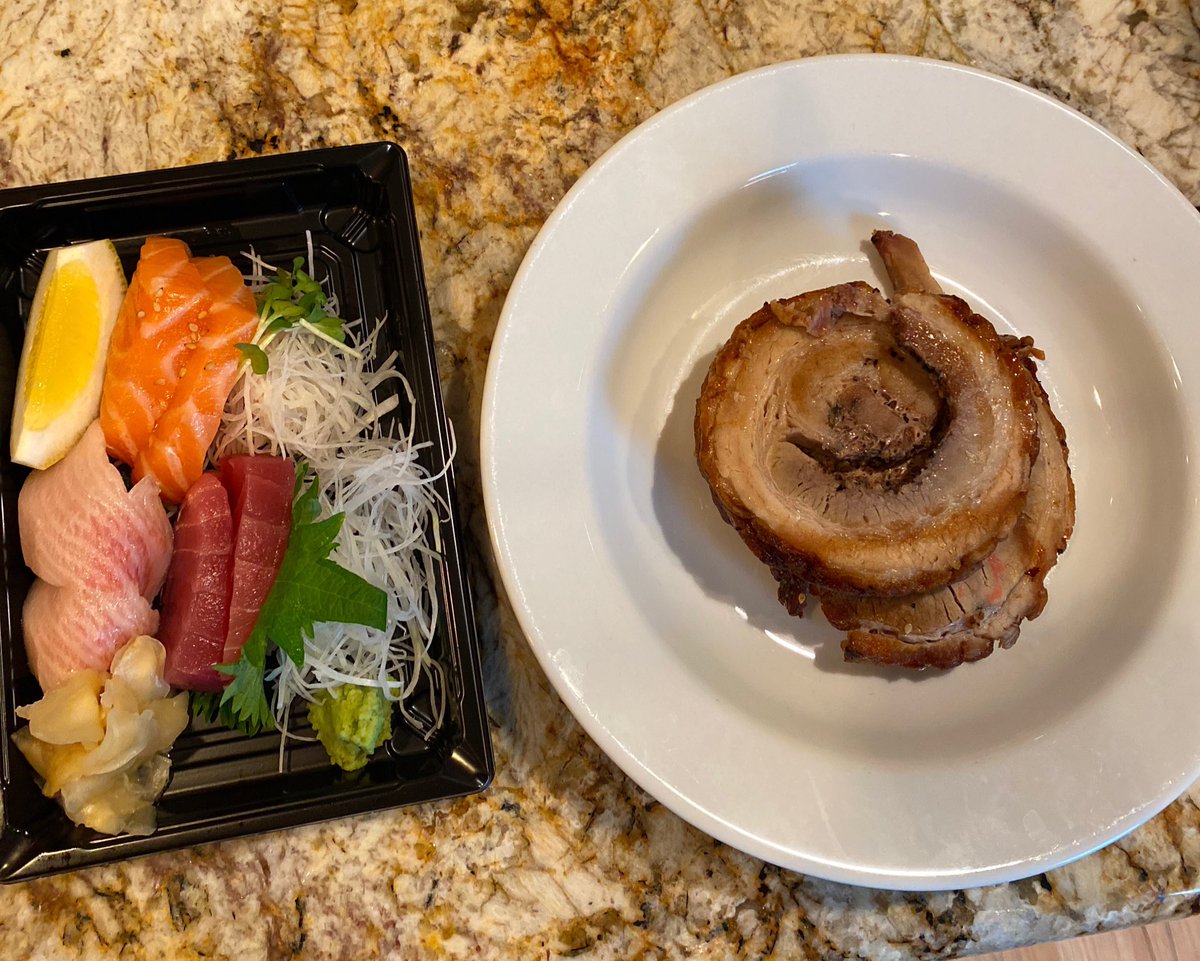 I’ve been on a keto diet for a while, so when we carry out ramen I eat the pork belly from my kids’ bowls and compliment it with a side of sashimi.