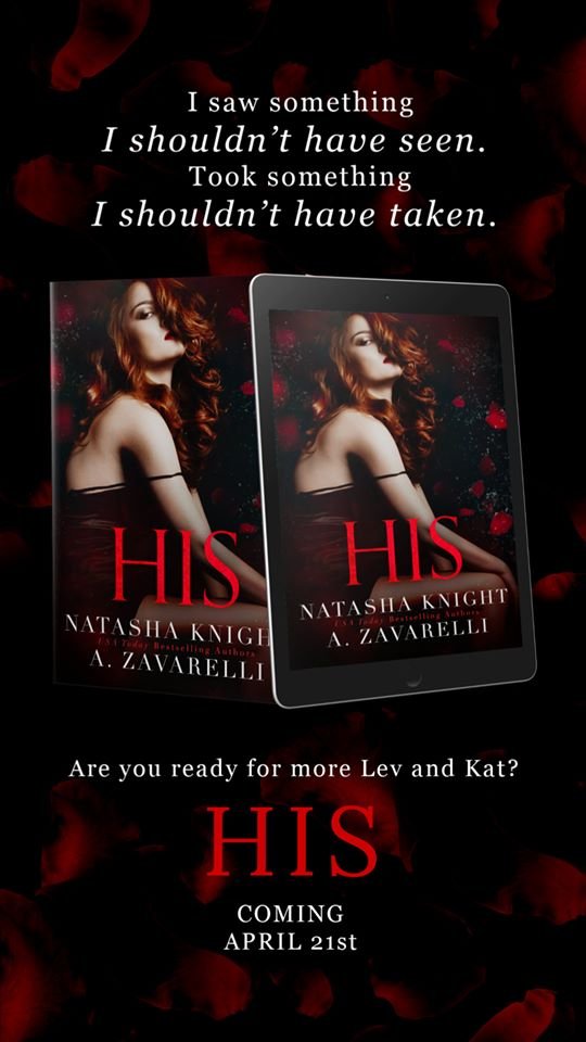 Lev and Kat are coming soon! A. Zavarelli and I are excited for you to read HIS!

𝐏𝐫𝐞𝐎𝐫𝐝𝐞𝐫 𝐇𝐢𝐬
Amazon → amzn.to/2GKe1xq
Amazon Universal → mybook.to/TTBHis
Apple → apple.co/37KXJk5
B&amp;N → bit.ly/3aSKsHY
Kobo → bit.ly/2vzie4N