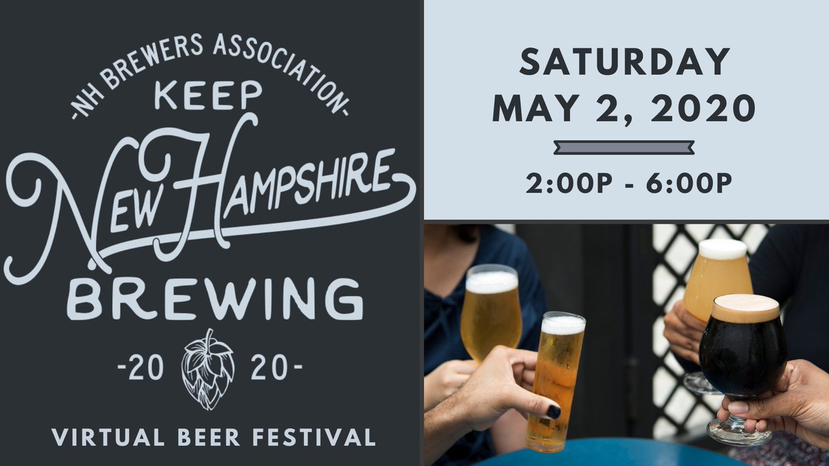 Let's #keepnhbrewing join us for our 1st Virtual Beer Fest 5/2/20. You might have guessed this is a BYOB event with a twist, you bring the #nhbeers &amp; we'll bring the #nhbrewers!
tickets.beerfests.com/event/keepnhbr…
#nhcraftbeer #visitnh #603pride #nheconomy #choosenh
