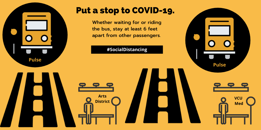 LMasc492's tweet photo. #SocialDistancing is still crucial in all aspects of everyday life to mitigate #COVID19. If you’re taking the bus – or any public transit – remember to stay at least 6 feet apart from other passengers. #VCUCOVID19Comm https://t.co/bSnqES8hog