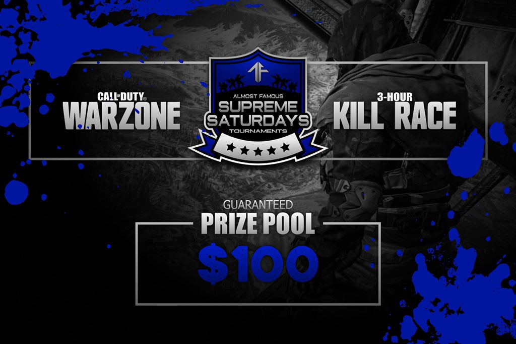 AlmostFamousORG's tweet photo. What are you doing this Saturday? 

👤 Trios Warzone Killrace

📅 Saturday, April 25th

⏱ 1pm CST

💰 $100 GTD  Prize Pool
          1st - 2nd - 3rd

$5 entry per team - All entries go to prize pool! Please join our discord for rules and registration! - https://t.co/MCWhmQBU95 https://t.co/0QZib5J0cH