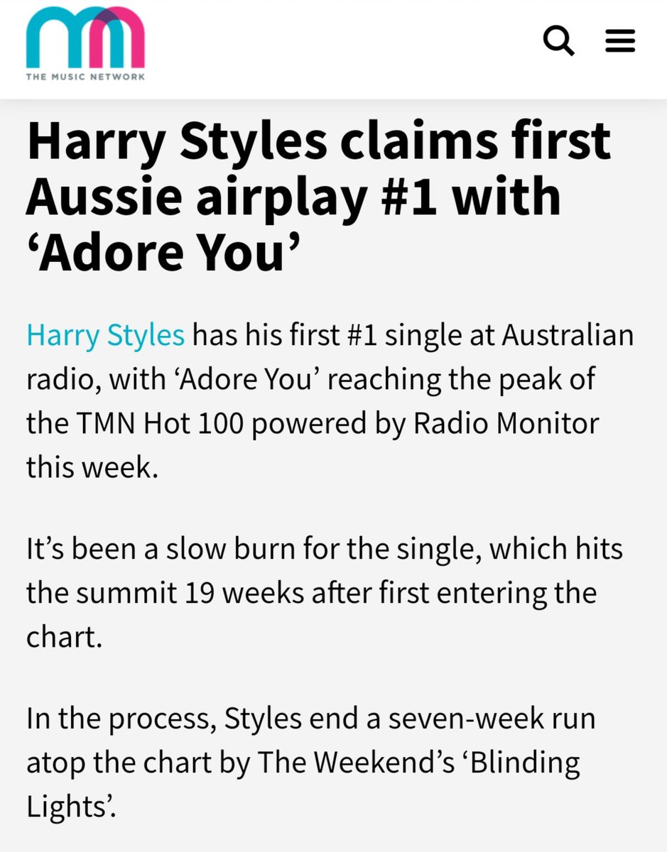 -'Fine Line' has now spent 18 weeks in the top 10 in the UK, Australia, New Zealand and Ireland.-on its 18th week 'Fine Line' is back to top 5 in Aus, NZ and Ireland and is #6 in the UK.- 'Adore You' reached #1 on Australias radio, 19 weeks after its release.