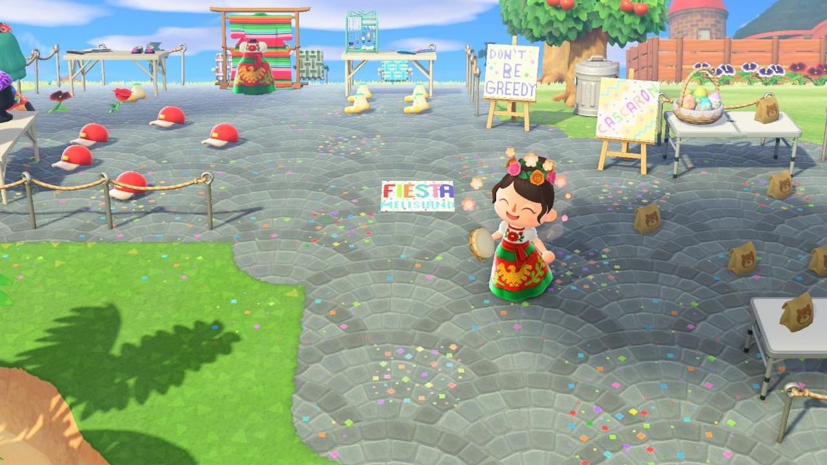Booth designs and paintings! Taco stand by  @SpecksyVal and the flower crown, drinks, agua fresca booths and cascaron painting by me :)  #AnimalCrossing     #ACNH     #NintendoSwitch