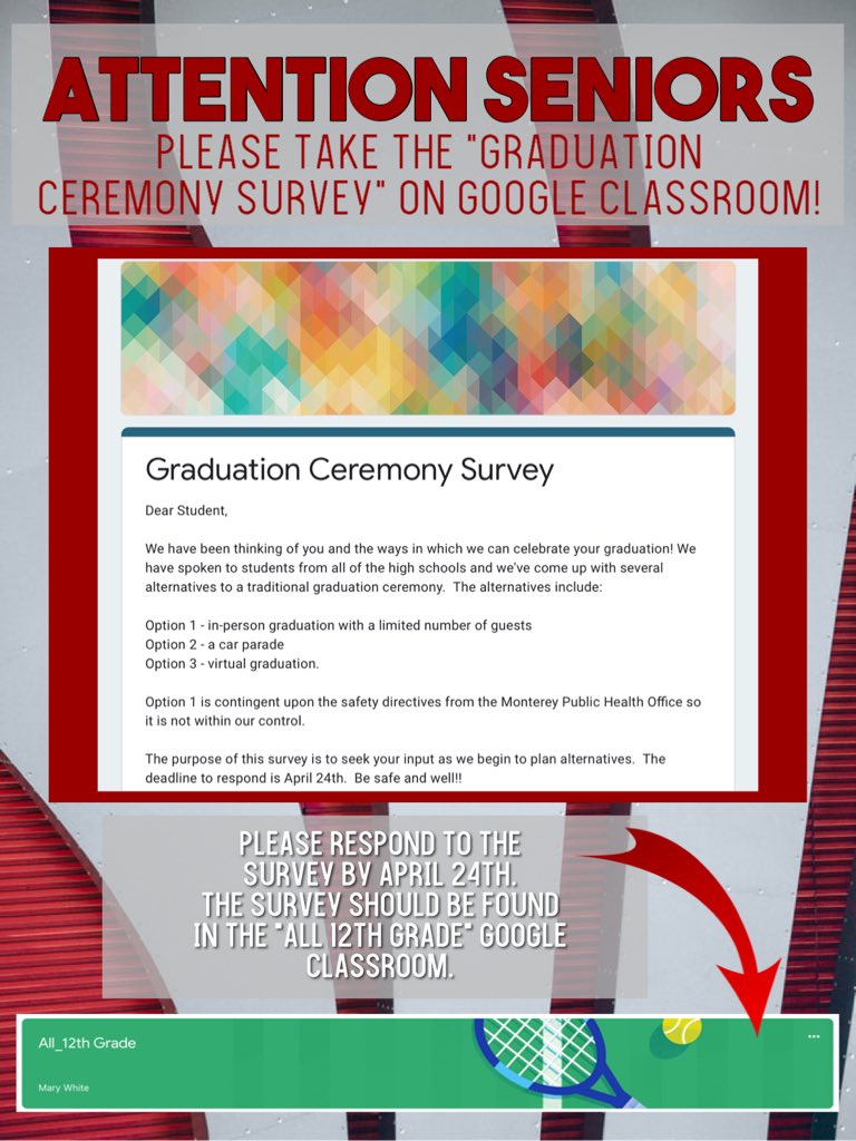 nshs_asb's tweet image. SENIORS: If you have not already taken the “Graduation Ceremony Survey”, please take the time to do so! 👩🏻‍🎓❤️💙