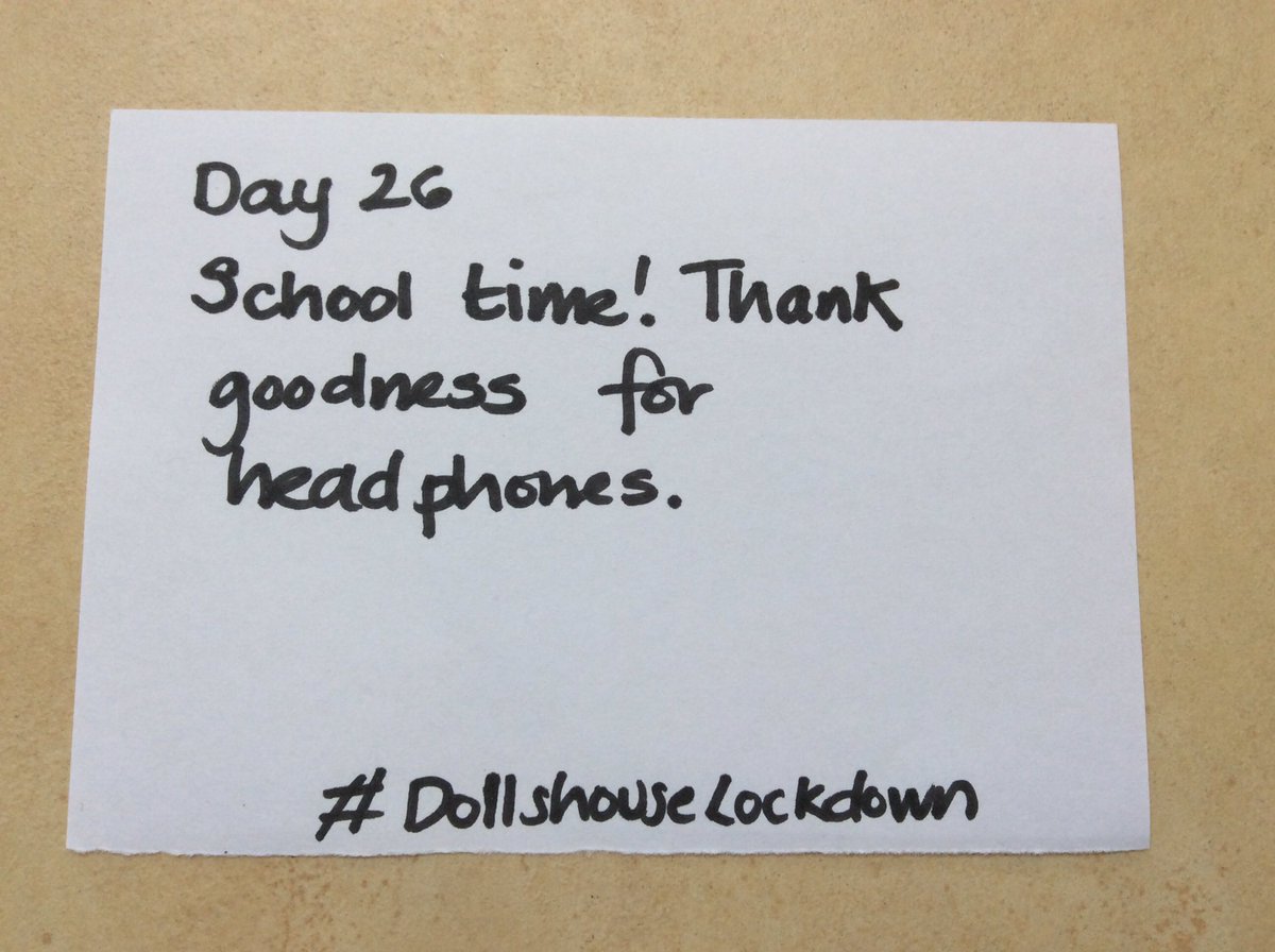 Day 26. Homeschooling is taking its toll. Luckily there are enough headphones for everybody. Is that really water you’re drinking Mum?  #DollshouseLockdown  #nzlockdown  #Homeschooling2020