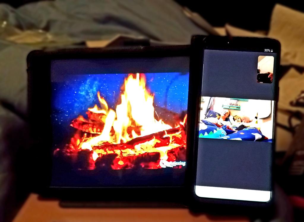 djbphoto's tweet photo. #zoomvideo #firevideo #goodnight #shelterinplace #quarantine  At night our new routine, he loves is to play a campfire video. I play one as well in the other room. Mom reads him his good night book we zoom feed one another with a "campout fire". I love it. So does everyone! https://t.co/OL30OVIA1M