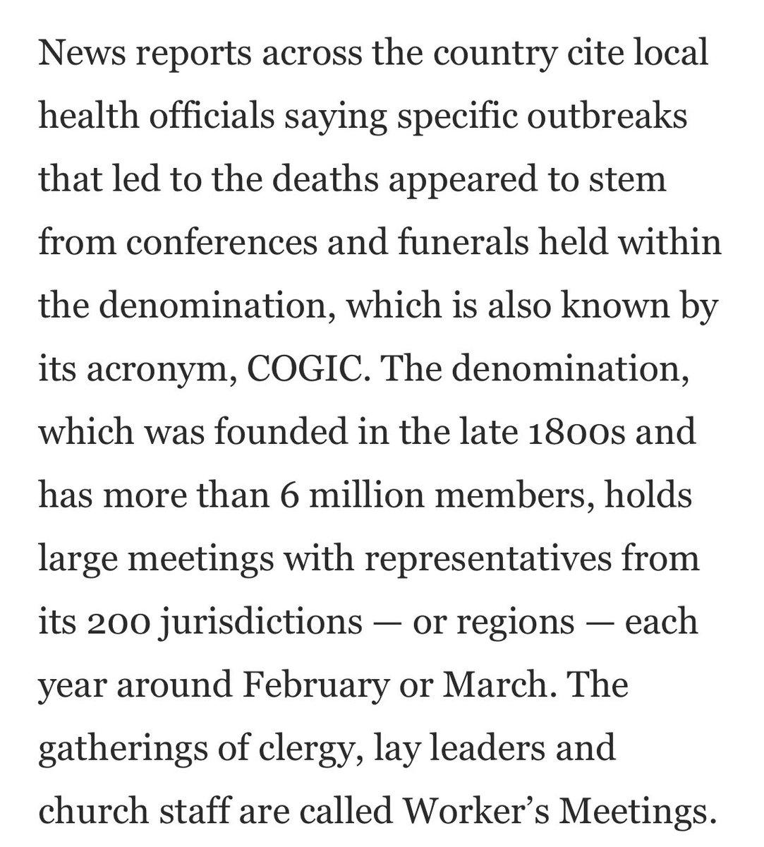  #COVID19 has killed multiple bishops and pastors within the nation’s largest Black Pentecostal denomination | via  @washingtonpost Disparity devils in the details...  #Cult45*  #AusterityGospel  #JesusWept  #EmptyThePews   https://www.washingtonpost.com/religion/2020/04/19/church-of-god-in-christ-pentecostal-coronavirus-kills-bishops/