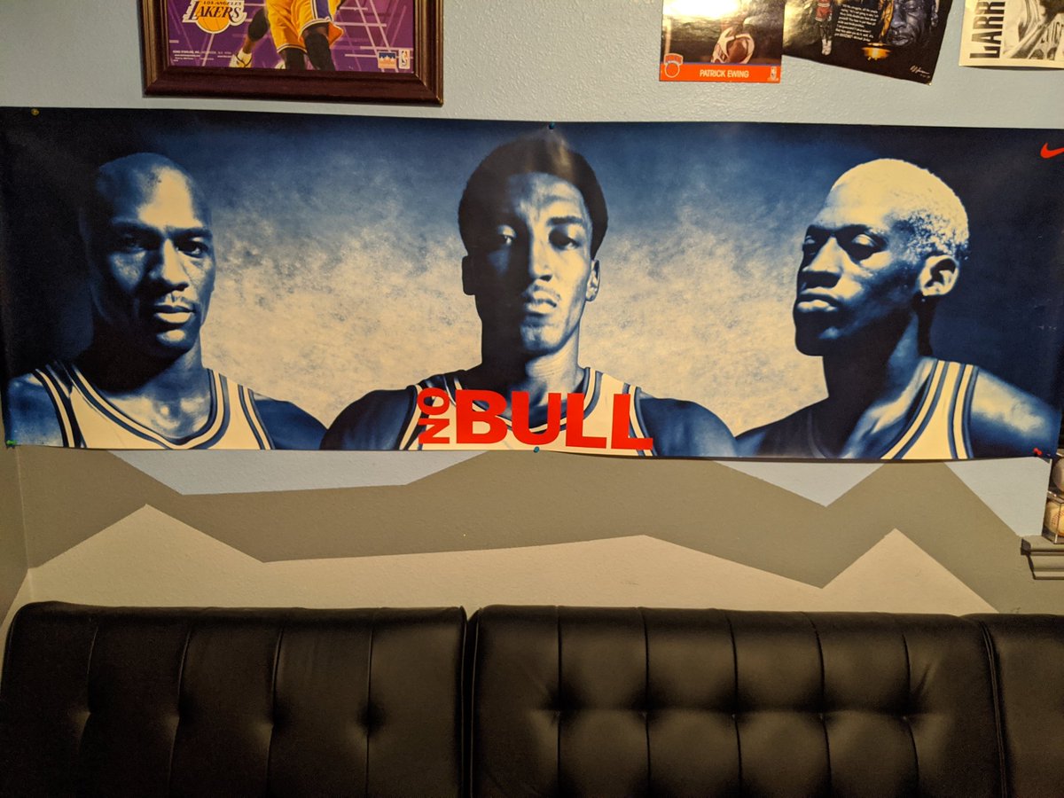 buddhalover73's tweet photo. Watching the Last Dance and wanted to share this beauty.  Bought this in '97.  My son now has it hanging in his room. @junior_miller @gordonkeith @corbydavidson @SportsSturm https://t.co/pUpwr6JwaZ