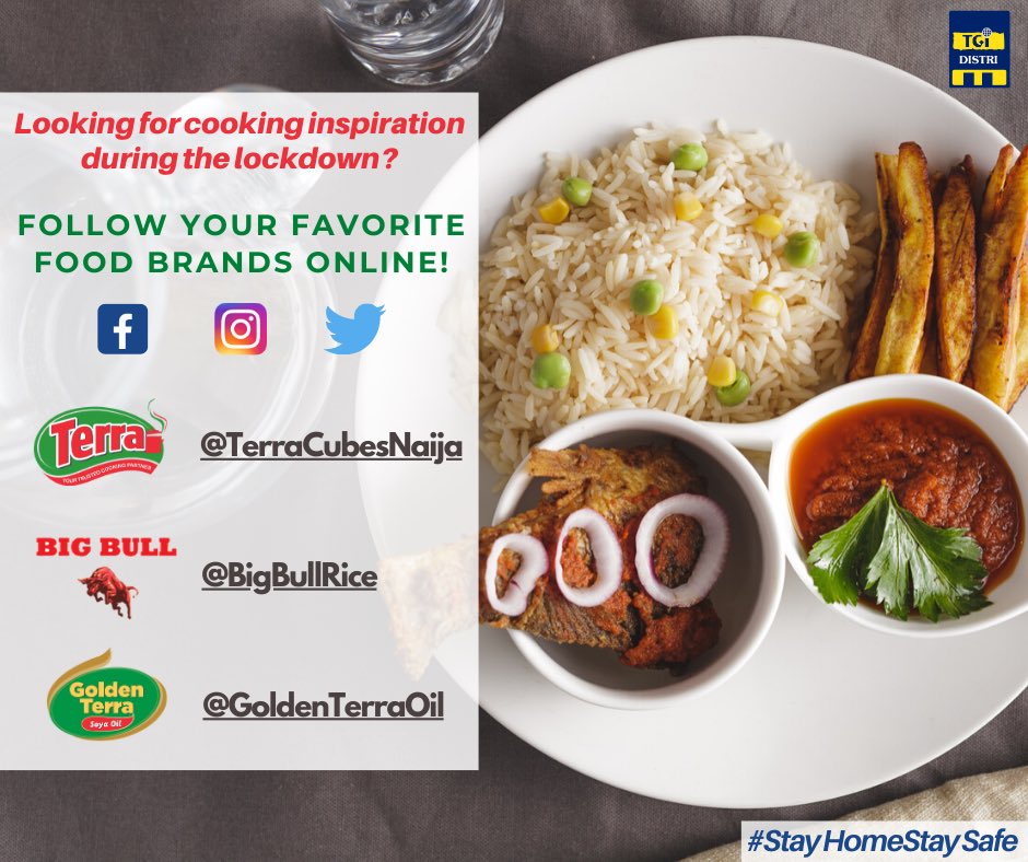tanvi_savara's tweet photo. Looking for some cooking inspiration during lockdown? Follow your favorite food brands online on all platforms! @TerraCubesNaija  @goldenterraoil @BigBullRice @TGIDistri @Sunil_Sawhney https://t.co/7Mgcv3GNH2