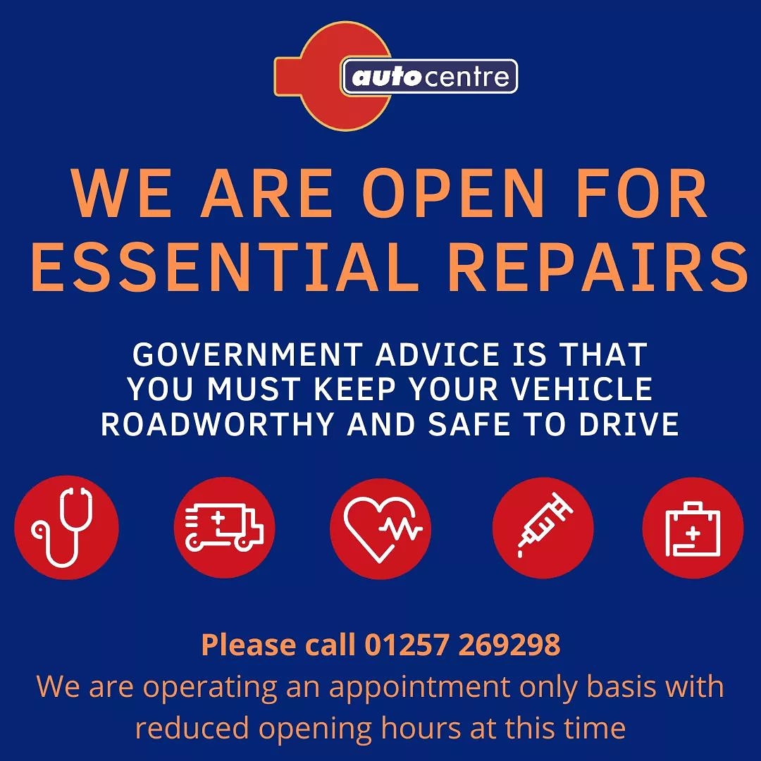 WE ARE OPEN FOR ESSENTIAL REPAIRS

We thought we'd take a moment to let you all know we are open and we are here to help. 

So if we can help you or you just want advice on maintaining your car while we are in lock down please call 01257 269298