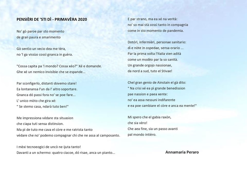 Luca Zaia On Twitter Questa Struggente Poesia In Lingua Veneta Scritta Dalla Docente Padovana Annamaria Peraro Materializza Pensieri Ed Emozioni Che Tutti Stiamo Provando In Questo Periodo Di Emergenza Da Leggere Luca Zaia On Twitter Questa Struggente Poesia In Lingua Veneta Scritta Dalla Docente Padovana Annamaria Peraro Materializza Pensieri Ed Emozioni Che Tutti Stiamo Provando In Questo Periodo Di Emergenza Da Leggere