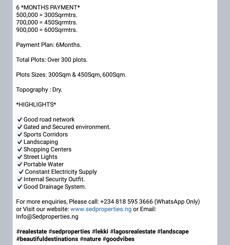 PropertiesSed's tweet photo. Take the bold step Now!
Invest in Real Estate! Get a whole plot for free👌
#SedProperties #70InLagos #UNIABUJAVSABUZARIA #mufc #TooHotTooHandle #Insecure #COVID19 #MondayMotivation #ChinaLiedAndPeopleDied #FunkeAkindeleSpeaks #daterush #StaySafe #NCDC #palgarh #Shame #ChinaVirus https://t.co/1rGaDVvJSK