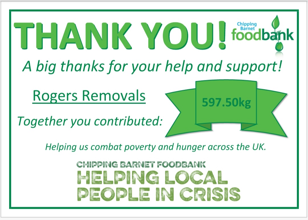 Almost 600kg of food was donated via our food bank appeal last week! This is wonderful but let's smash that figure this week and hit a ton! To help us help them just email your address to dennis@rogersremovals.co.uk 👍 

See pinned tweet for more info. 

Pls RT