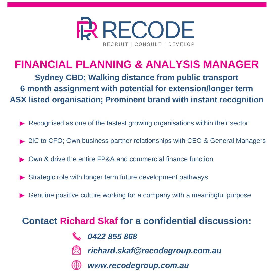 recodegroup's tweet photo. **HOT NEW JOB OPPORTUNITY EXCLUSIVE TO @recodegroup**
If you are a passionate, high energy FP&A Manager ready to electrify your career journey, we would love to hear from you.
Contact @richard_skaf to RECODE your future today!
#recodegroup #recruitment #finance #accounting https://t.co/ektT1Y6ClV