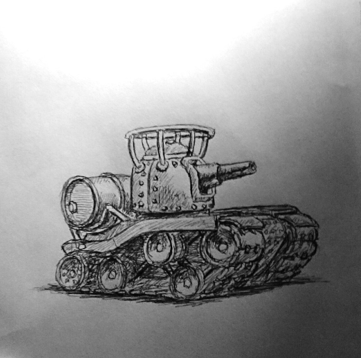 鉄怪屋 古い軽戦車 W 足回りとか色々失敗したなぁ汗 ボールペン画 落書き イラスト 軽戦車 戦車