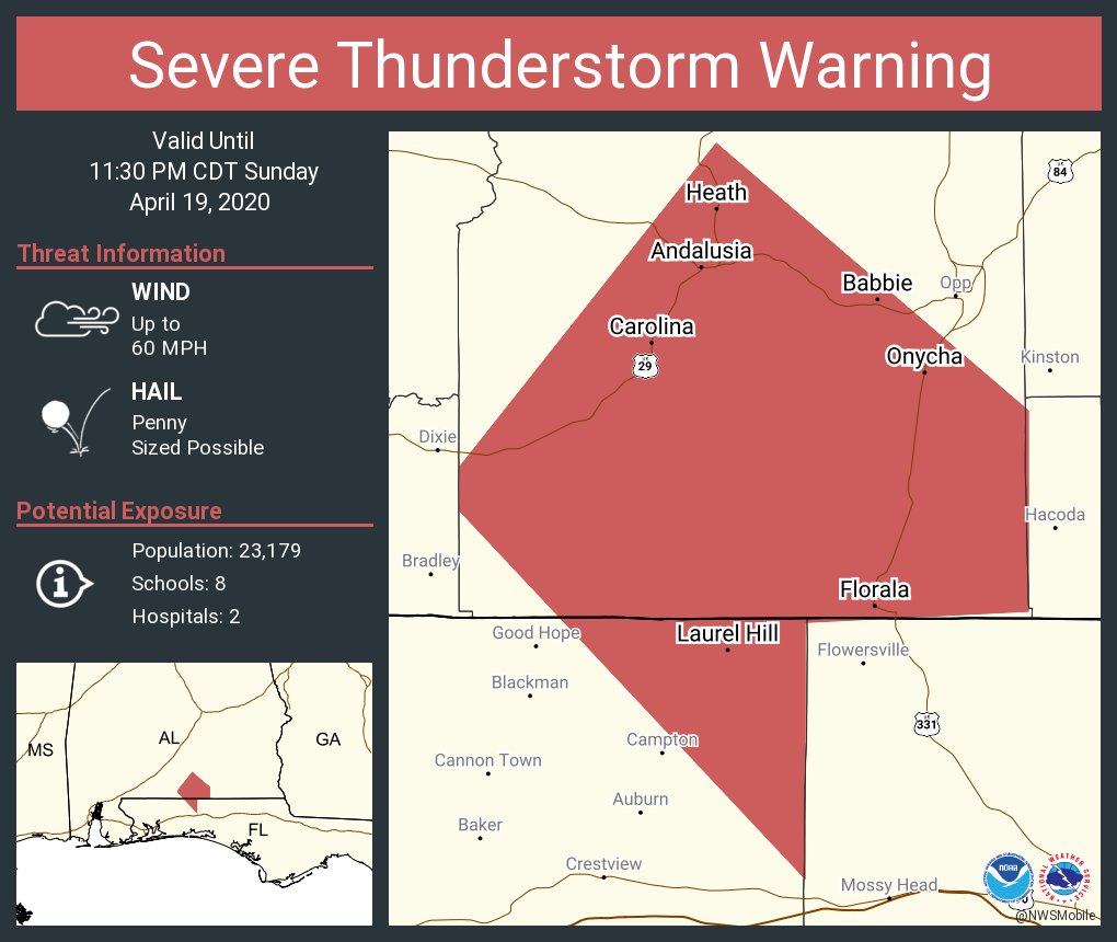 Severe Thunderstorm Warning including Andalusia AL, Florala AL, Babbie