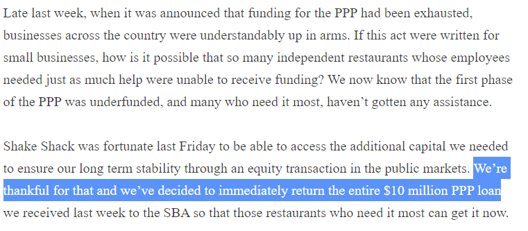 That was fast. Shake Shack is outraged PPP was underfunded and is now returning the $10 million  https://www.linkedin.com/pulse/sha...