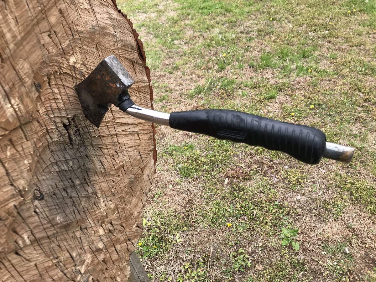 PSA for the night:
   -  If you ever try throwing hatchets 🪓 don’t use the Coleman camp hatchet 😁. It wasn’t made for throwing & quickly turns into a “goose neck” 🤣. 
So far, everything else has been fair game. #hatchet #hatchetthrowing