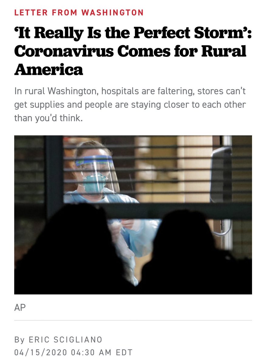 They’re quick to post the death toll and disparities data for countries abroad or historically marginalized demographics here at home, but when it comes to the rural White people who voted for Trump, they bring you gun-toting rallies instead of reality.  https://www.politico.com/news/magazine/2020/04/15/coronavirus-rural-america-covid-19-186031