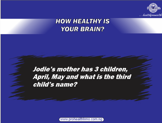 ProHealthHMO's tweet photo. Brain teasers help to boost your brain power and keep your memory strong. 
Tell us the correct answer in the comment box. #MondayBrainTeaser 
#MondayMotivation  
#StaySafe https://t.co/mhGGFZKg3O