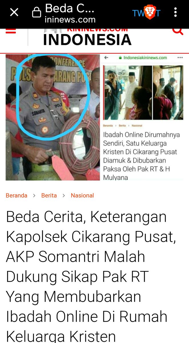 SammiSoh's tweet photo. Ini beritanya Kapolsek Soemantri mati2an bela pelaku intoleran yg rangsek masuk dan bawa kayu ke rumah korban yg sedang ibadah online https://t.co/tIuQZs8Axc