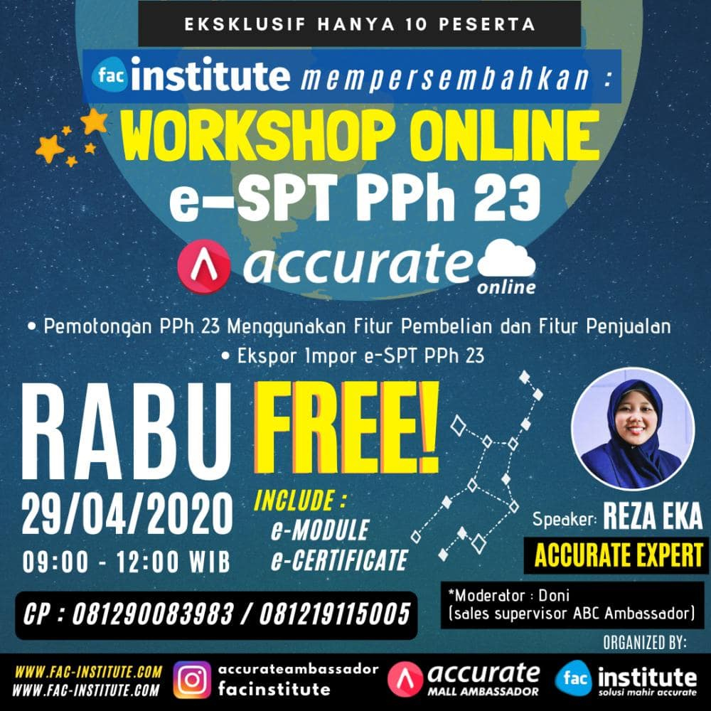 accurateid's tweet photo. [Online] Workshop Pencatatan Aset &amp; PPh 23 Accurate Online⁠
⁠
⁠📄⁠
𝗣𝗲𝗻𝗱𝗮𝗳𝘁𝗮𝗿𝗮𝗻:⁠
081290083983 / 081219115005 🖱️⁠
⁠
⁠
#event #eventonline #onlineseminar #seminaronline #kelasonline #workshopbisnis #dirumahaja #softwareakuntansi #accurate #workshopaccurate https://t.co/ic8Xl94we6