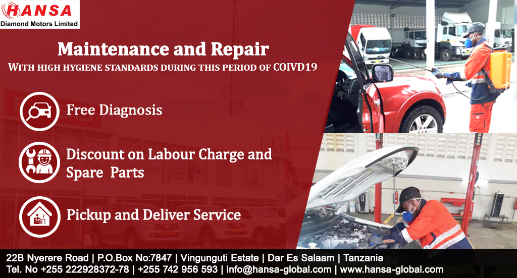 Hansa_Global's tweet photo. #DiamondMotors want to make sure that customers have safe and reliable transportation during these uncertain times. With all precautionary measures to secure our customers and staff from #COVID19.
#Hansa #Tanzania #Maintenancerepair #staysafe https://t.co/jiUnHcuWG5