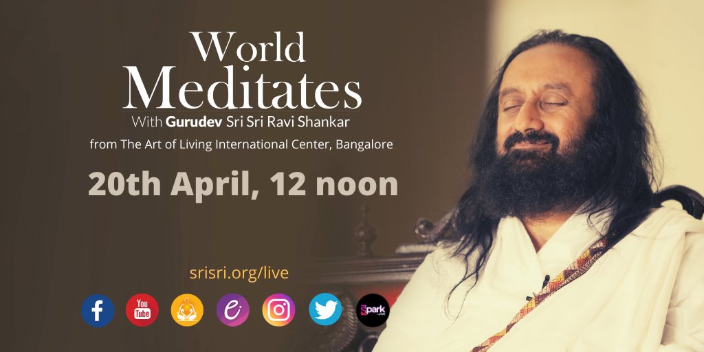 ArtofLiving's tweet photo. #WorldMeditates with Gurudev @SriSri
from @BangaloreAshram, April 20th, 12 noon &amp; 7.30 PM IST
Live on:
https://t.co/td9h4ckYaz |
https://t.co/outmI6LctG | https://t.co/Skdb2MohtJ|
https://t.co/OsQ51AjBUi |
https://t.co/Flcjo7uvmz|
https://t.co/7l0WP6mkiw| https://t.co/9hWXIWmiwu https://t.co/X0DqxtgBOl