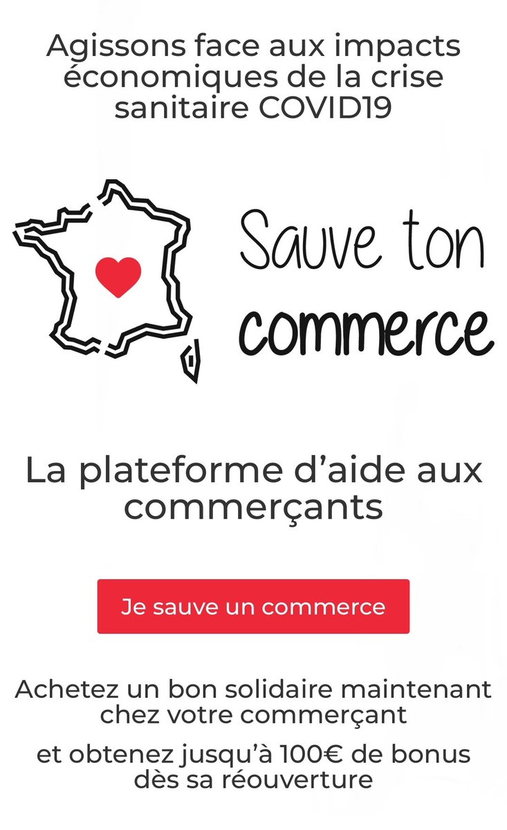 #COVIDー19
#FranceUnie #TousMobilisés
#SauveTonCommerce

Agissons et sauvons nos commerces 🇫🇷 avec des bons solidaires via <a href="/sauve_commerce/">Sauve ton commerce</a>