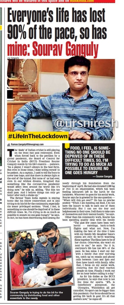 #LifeInTheLockdown
Everyone’s life has lost 90% of the pace, so has mine: @SGanguly99