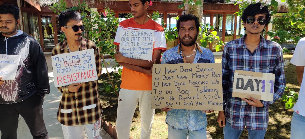 TEAM on Twitter: "Day 11, Vakarufalhi island resorts Maldives by Mountlevenia, #SriLanka) workers continues the peaceful protest against redundancy & no pay leave #PaidLeave #WorkersFirst #unemploymentbenefit #COVID2019 @ali20waheed @ibusolih ...
