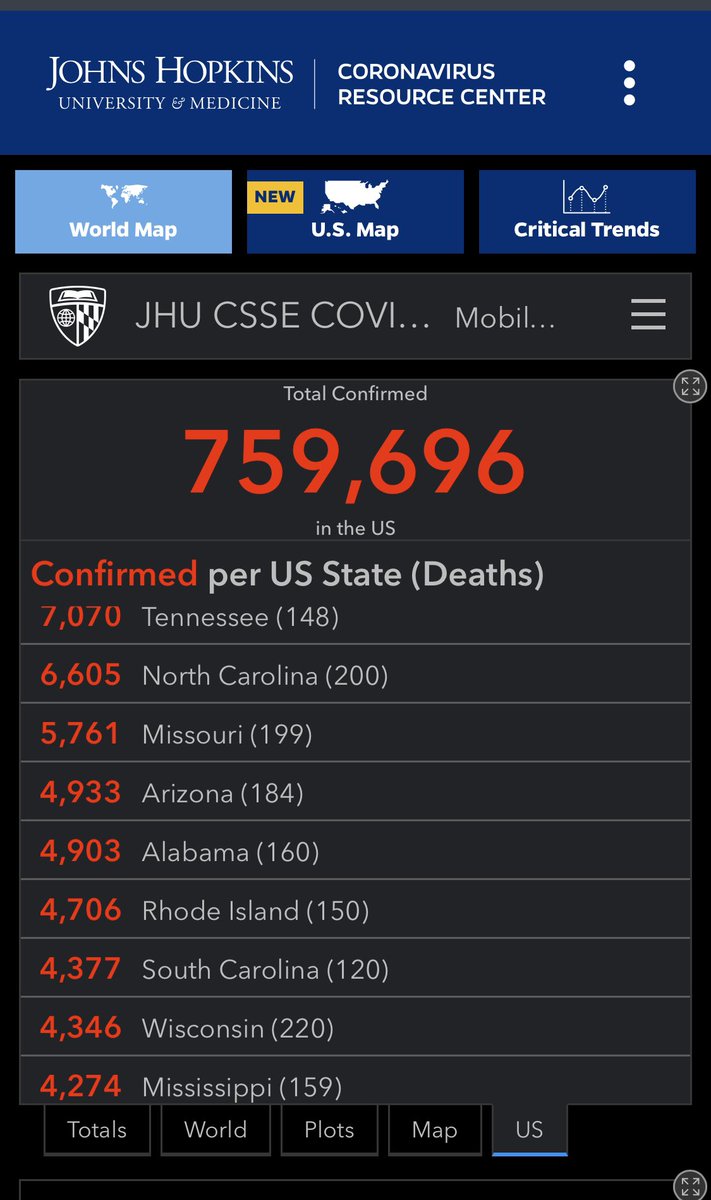 4/19/20 https://coronavirus.jhu.edu/map.html 