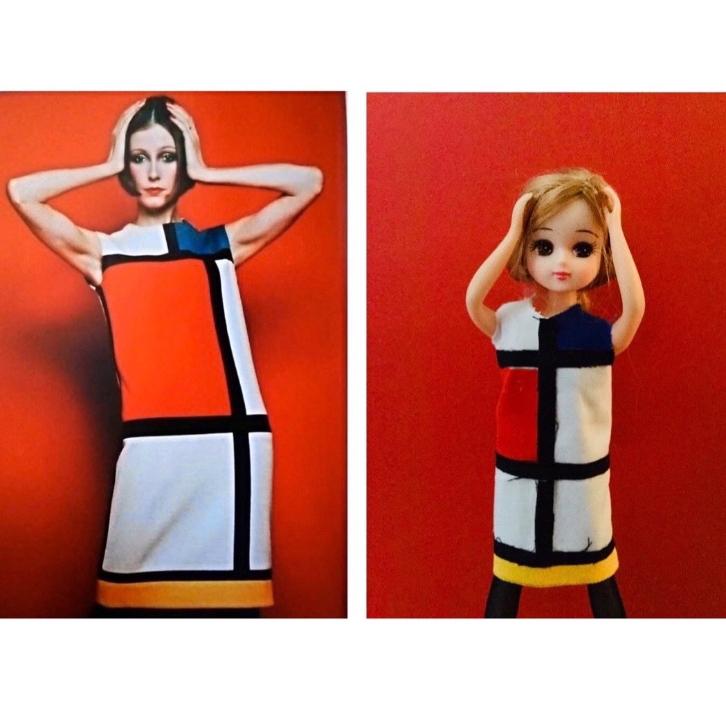 Monday vibes - For this art recreation, one of my Grade 2s made a Mondrian dress like the one by Yves Saint Laurent 🤩Art challenge inspired by <a href="/gettymuseum/">Getty</a> <a href="/ArtLadyHBK/">Holly Bess Kincaid</a> #tussenkunstenquarantaine #betweenartandquarantine #artchallenge #artedportraits