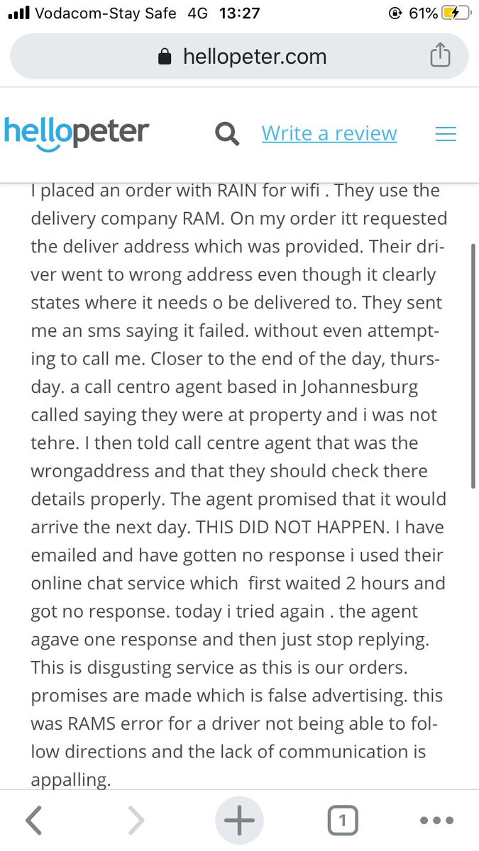 LeeLehlogonolo's tweet photo. Let’s talk about RAM Courier company baddest service ever.
I am still waiting for my wifi sim till today I am busy missing my online classes.
This are some of the reviews and I can relate.@Abramjee @AdvoBarryRoux @danielmarven @Change https://t.co/s4YvW6PSMl