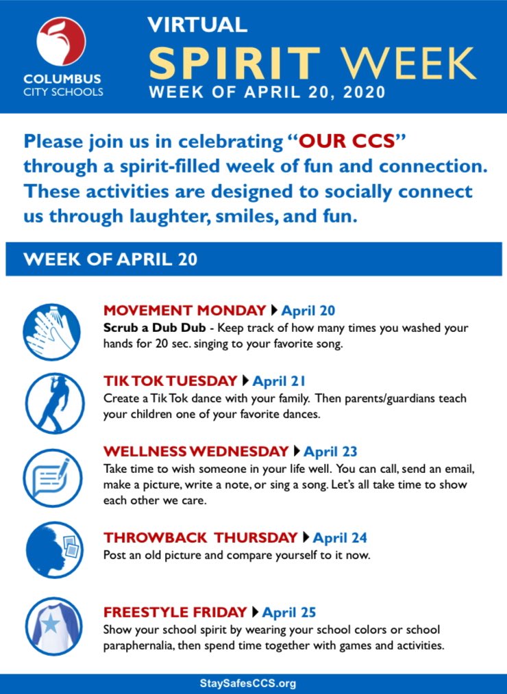 WoodwardParkMS's tweet photo. We’re excited to be back in session today! Let’s start back up with our online academy in a fun way! #VirtualSpiritWeek #OurCCS #StaySafeCCS #MovementMonday @ColsCitySchools https://t.co/tOZzNlotAC